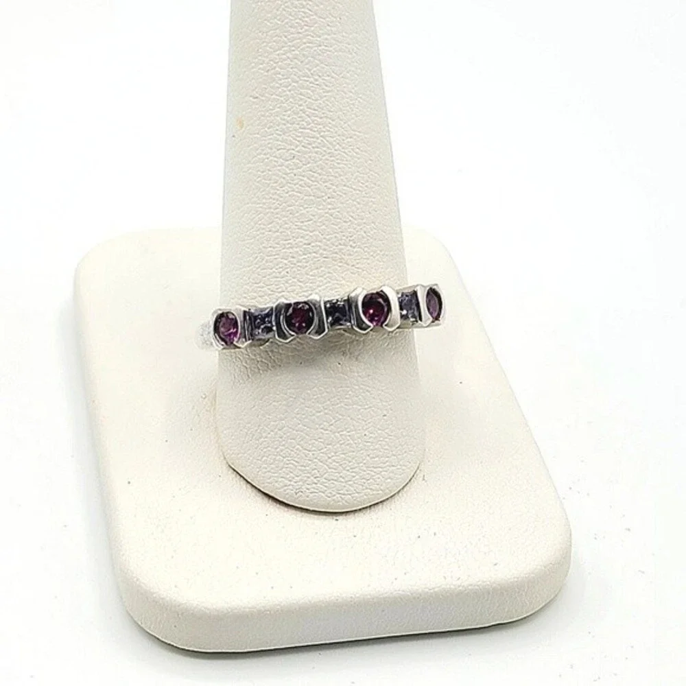 VTG 925 Sterling Silver Alternating Pink and Blue Gemstone Band Ring, Size 9.25
